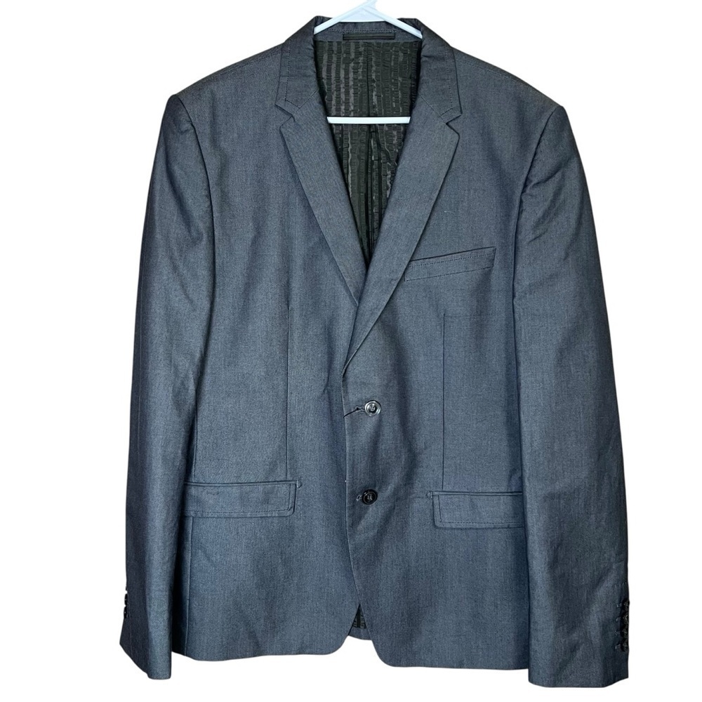 ZARA MAN Dark Gray Blazer Suit Jacket Sz 46 2-Button Coat Single Breasted Deluxe